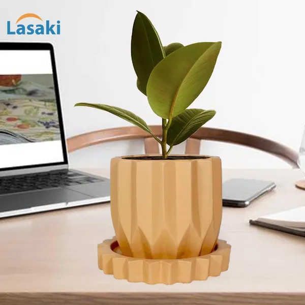 Montra_Ginger_With_Tray_Celty_Ginger_Ceramic_Pots_For_Indoor_Plants,Planters,Flower,Gamla,Outdoor,Balcony,Home,Garden,Decor(Pot-H-10.5_X_D-12.5_Cm,Plate-H-2.5Xd-14.5Cm)