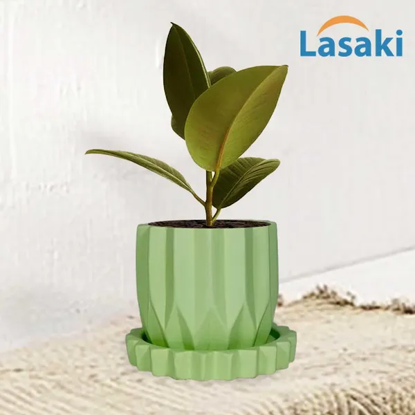 Montra_Mint_With_Tray_Celty_Mint_Ceramic_Pots_For_Indoor_Plants,Planters,Flower,Gamla,Outdoor,Balcony,Home,Garden,Decor(Pot-H-10.5_X_D-12.5_Cm,Plate-H-2.5Xd-14.5Cm)