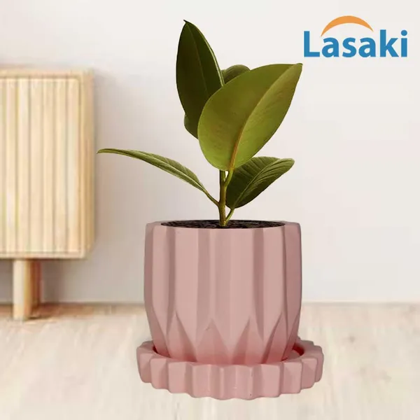 Montra_Pink_With_Tray_Celty_Pink_Ceramic_Pots_For_Indoor_Plants,Planters,Flower,Gamla,Outdoor,Balcony,Home,Garden,Decor(Pot-H-10.5_X_D-12.5_Cm,Plate-H-2.5Xd-14.5Cm)