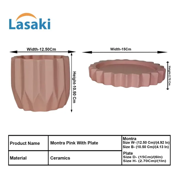 Montra_Pink_With_Tray_Celty_Pink_Ceramic_Pots_For_Indoor_Plants,Planters,Flower,Gamla,Outdoor,Balcony,Home,Garden,Decor(Pot-H-10.5_X_D-12.5_Cm,Plate-H-2.5Xd-14.5Cm)