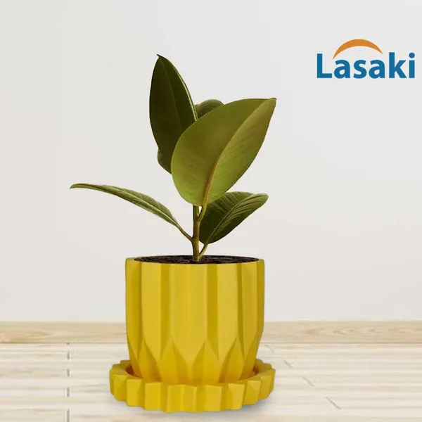 Montra_Saffron_With_Tray_Celty_Saffron_Ceramic_Pots_For_Indoor_Plants,Planters,Flower,Gamla,Outdoor,Balcony,Home,Garden,Decor(Pot-H-10.5_X_D-12.5_Cm,Plate-H-2.5Xd-14.5Cm)