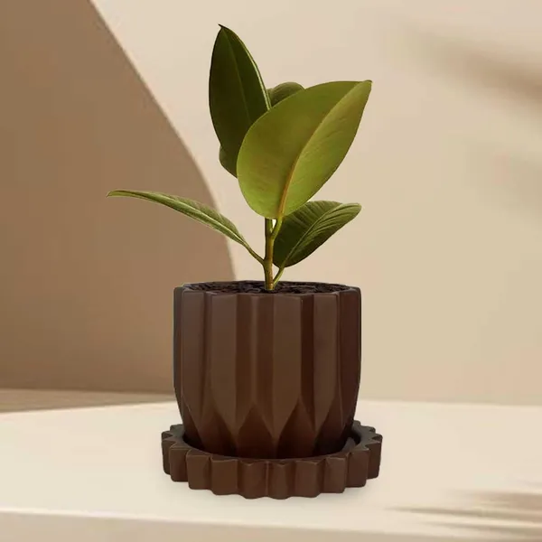 Montra_Truffle_With_Tray_Celty_Truffle_Ceramic_Pots_For_Indoor_Plants,Planters,Flower,Gamla,Outdoor,Balcony,Home,Garden,Decor(Pot-H-10.5_X_D-12.5_Cm,Plate-H-2.5Xd-14.5Cm)