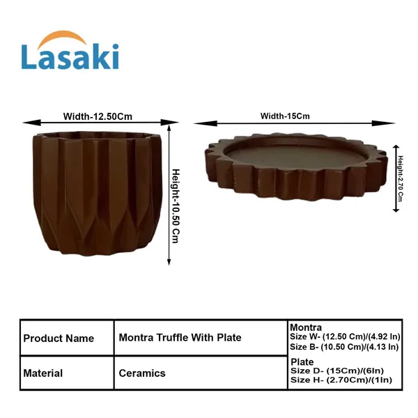 Montra_Truffle_With_Tray_Celty_Truffle_Ceramic_Pots_For_Indoor_Plants,Planters,Flower,Gamla,Outdoor,Balcony,Home,Garden,Decor(Pot-H-10.5_X_D-12.5_Cm,Plate-H-2.5Xd-14.5Cm)