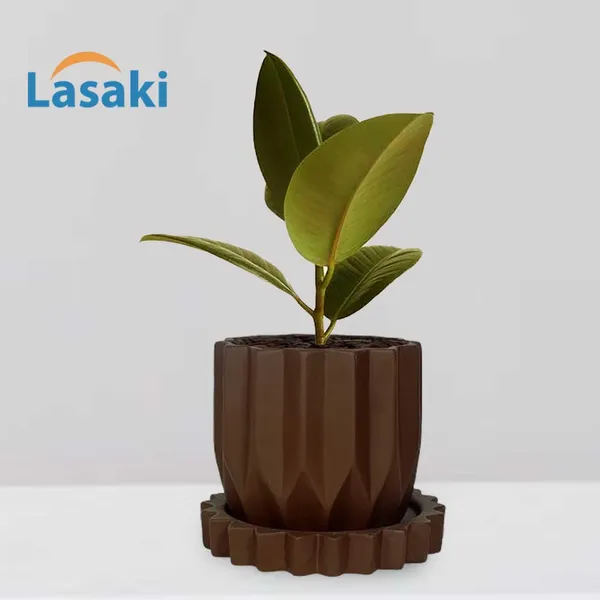 Montra_Truffle_With_Tray_Celty_Truffle_Ceramic_Pots_For_Indoor_Plants,Planters,Flower,Gamla,Outdoor,Balcony,Home,Garden,Decor(Pot-H-10.5_X_D-12.5_Cm,Plate-H-2.5Xd-14.5Cm)