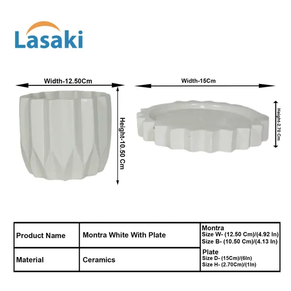 Montra_White_With_Tray_Celty_White_Ceramic_Pots_For_Indoor_Plants,Planters,Flower,Gamla,Outdoor,Balcony,Home,Garden,Decor(Pot-H-10.5_X_D-12.5_Cm,Plate-H-2.5Xd-14.5Cm)