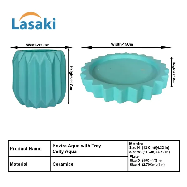 Kavira_Aqua_With_Tray_Celty_Aqua_Ceramic_Pots_For_Indoor_Plants,Planters,Flower,Gamla,Outdoor,Balcony,Home,Garden,Decor(Pot-H-11_X_D-12_Cm,Plate-H-2.5Xd-14.5Cm)