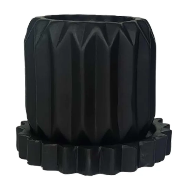Kavira_Black_With_Tray_Celty_Black_Ceramic_Pots_For_Indoor_Plants,Planters,Flower,Gamla,Outdoor,Balcony,Home,Garden,Decor(Pot-H-11_X_D-12_Cm,Plate-H-2.5Xd-14.5Cm)