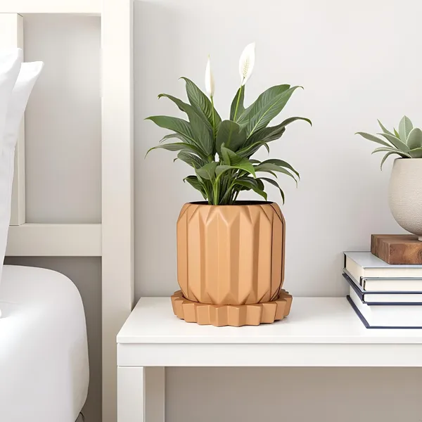 Kavira_Ginger_With_Tray_Celty_Ginger_Ceramic_Pots_For_Indoor_Plants,Planters,Flower,Gamla,Outdoor,Balcony,Home,Garden,Decor(Pot-H-11_X_D-12_Cm,Plate-H-2.5Xd-14.5Cm)