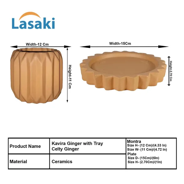 Kavira_Ginger_With_Tray_Celty_Ginger_Ceramic_Pots_For_Indoor_Plants,Planters,Flower,Gamla,Outdoor,Balcony,Home,Garden,Decor(Pot-H-11_X_D-12_Cm,Plate-H-2.5Xd-14.5Cm)