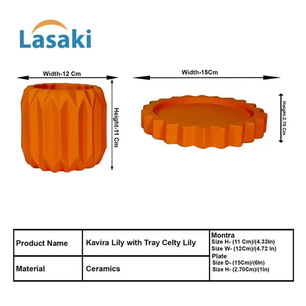Kavira_Lily_With_Tray_Celty_Lily_Ceramic_Pots_For_Indoor_Plants,Planters,Flower,Gamla,Outdoor,Balcony,Home,Garden,Decor(Pot-H-11_X_D-12_Cm,Plate-H-2.5Xd-14.5Cm)