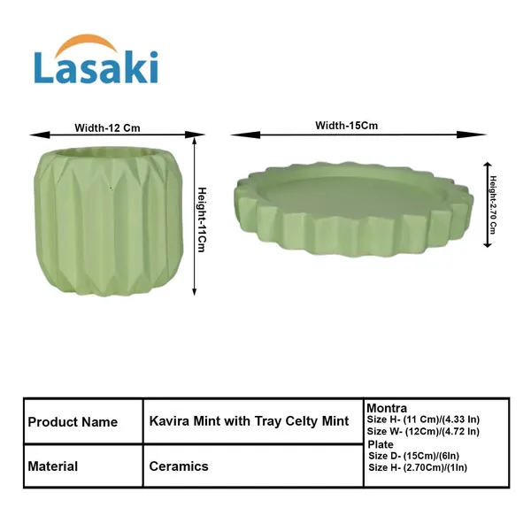 Kavira_Mint_With_Tray_Celty_Mint_Ceramic_Pots_For_Indoor_Plants,Planters,Flower,Gamla,Outdoor,Balcony,Home,Garden,Decor(Pot-H-11_X_D-12_Cm,Plate-H-2.5Xd-14.5Cm)