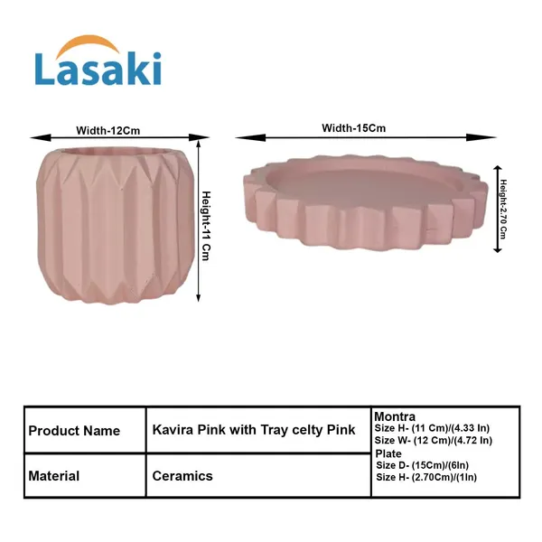 Kavira_Pink_With_Tray_Celty_Pink_Ceramic_Pots_For_Indoor_Plants,Planters,Flower,Gamla,Outdoor,Balcony,Home,Garden,Decor(Pot-H-11_X_D-12_Cm,Plate-H-2.5Xd-14.5Cm)