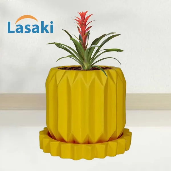 Kavira_Saffron_With_Tray_Celty_Saffron_Ceramic_Pots_For_Indoor_Plants,Planters,Flower,Gamla,Outdoor,Balcony,Home,Garden,Decor(Pot-H-11_X_D-12_Cm,Plate-H-2.5Xd-14.5Cm)