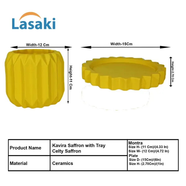 Kavira_Saffron_With_Tray_Celty_Saffron_Ceramic_Pots_For_Indoor_Plants,Planters,Flower,Gamla,Outdoor,Balcony,Home,Garden,Decor(Pot-H-11_X_D-12_Cm,Plate-H-2.5Xd-14.5Cm)