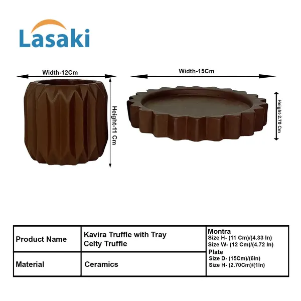 Kavira_Truffle_With_Tray_Celty_Truffle_Ceramic_Pots_For_Indoor_Plants,Planters,Flower,Gamla,Outdoor,Balcony,Home,Garden,Decor(Pot-H-11_X_D-12_Cm,Plate-H-2.5Xd-14.5Cm)