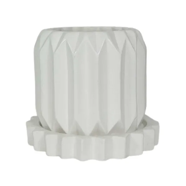 Kavira_White_With_Tray_Celty_White_Ceramic_Pots_For_Indoor_Plants,Planters,Flower,Gamla,Outdoor,Balcony,Home,Garden,Decor(Pot-H-11_X_D-12_Cm,Plate-H-2.5Xd-14.5Cm)