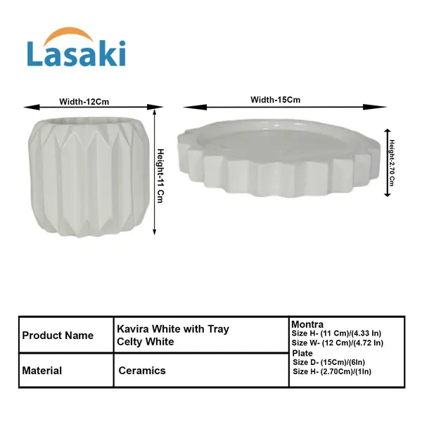 Kavira_White_With_Tray_Celty_White_Ceramic_Pots_For_Indoor_Plants,Planters,Flower,Gamla,Outdoor,Balcony,Home,Garden,Decor(Pot-H-11_X_D-12_Cm,Plate-H-2.5Xd-14.5Cm)