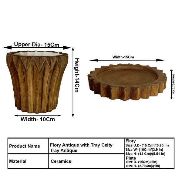 Flory_Antique_With_Tray_Celty_Antique_Ceramic_Pots_For_Indoor_Plants,Planters,Flower,Gamla,Outdoor,Balcony,Home,Garden,Decor(Pot-H-14_X_D-15_Cm,Plate-H-2.5Xd-14.5Cm)