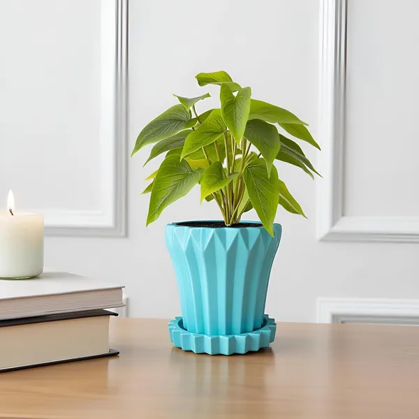 Flory_Aqua_With_Tray_Celty_Aqua_Ceramic_Pots_For_Indoor_Plants,Planters,Flower,Gamla,Outdoor,Balcony,Home,Garden,Decor(Pot-H-14_X_D-15_Cm,Plate-H-2.5Xd-14.5Cm)