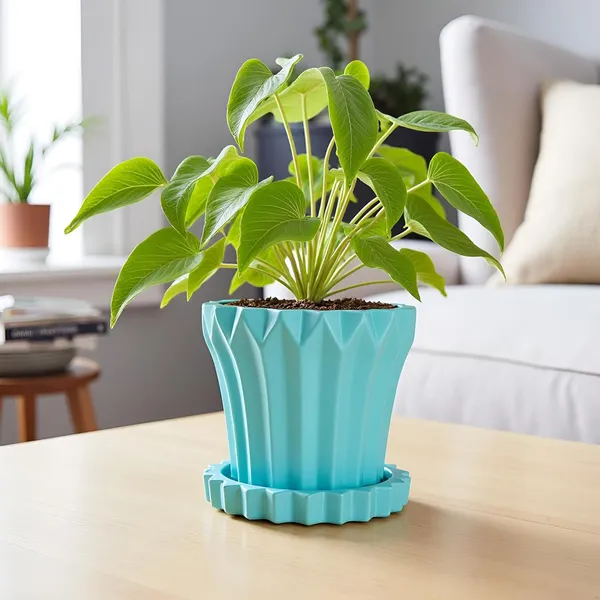 Flory_Aqua_With_Tray_Celty_Aqua_Ceramic_Pots_For_Indoor_Plants,Planters,Flower,Gamla,Outdoor,Balcony,Home,Garden,Decor(Pot-H-14_X_D-15_Cm,Plate-H-2.5Xd-14.5Cm)
