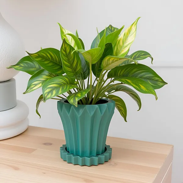 Flory_Deep_Jungle_With_Tray_Celty_Deep_Jungle_Ceramic_Pots_For_Indoor_Plants,Planters,Flower,Gamla,Outdoor,Balcony,Home,Garden(Pot-H-14_X_D-15_Cm,Plate-H-2.5Xd-14.5Cm)