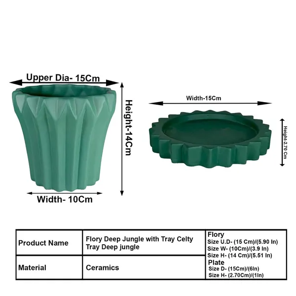 Flory_Deep_Jungle_With_Tray_Celty_Deep_Jungle_Ceramic_Pots_For_Indoor_Plants,Planters,Flower,Gamla,Outdoor,Balcony,Home,Garden(Pot-H-14_X_D-15_Cm,Plate-H-2.5Xd-14.5Cm)
