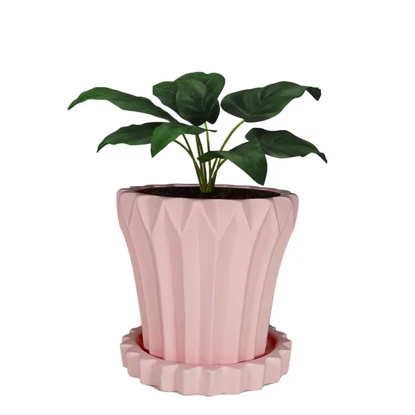 Flory_Pink_With_Tray_Celty_Pink_Ceramic_Pots_For_Indoor_Plants,Planters,Flower,Gamla,Outdoor,Balcony,Home,Garden,Decor(Pot-H-14_X_D-15_Cm,Plate-H-2.5Xd-14.5Cm)