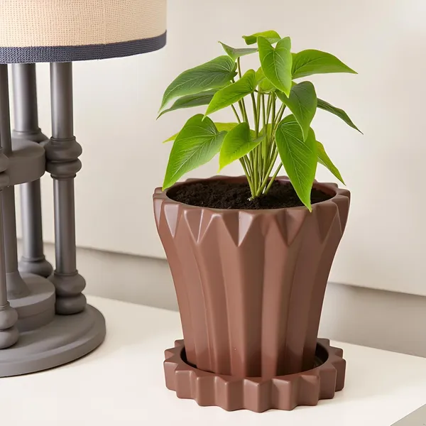 Flory_Truffle_With_Tray_Celty_Truffle_Ceramic_Pots_For_Indoor_Plants,Planters,Flower,Gamla,Outdoor,Balcony,Home,Garden,Decor(Pot-H-14_X_D-15_Cm,Plate-H-2.5Xd-14.5Cm)