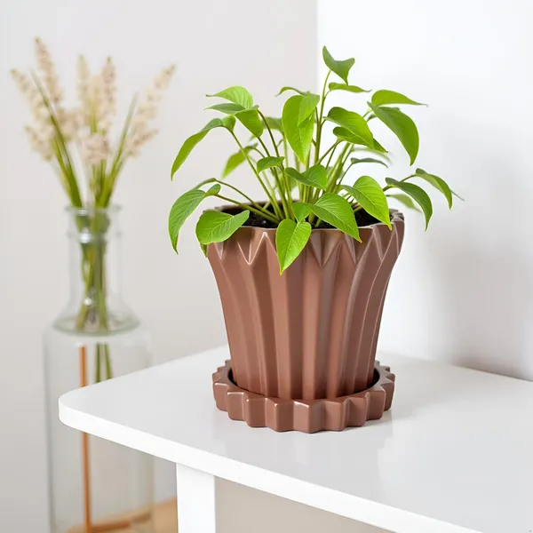 Flory_Truffle_With_Tray_Celty_Truffle_Ceramic_Pots_For_Indoor_Plants,Planters,Flower,Gamla,Outdoor,Balcony,Home,Garden,Decor(Pot-H-14_X_D-15_Cm,Plate-H-2.5Xd-14.5Cm)