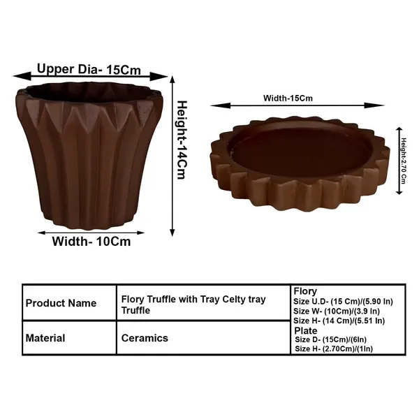 Flory_Truffle_With_Tray_Celty_Truffle_Ceramic_Pots_For_Indoor_Plants,Planters,Flower,Gamla,Outdoor,Balcony,Home,Garden,Decor(Pot-H-14_X_D-15_Cm,Plate-H-2.5Xd-14.5Cm)