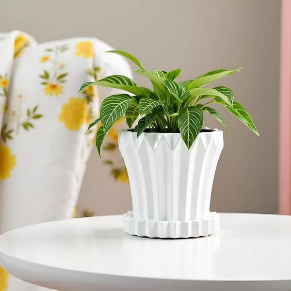 Flory_White_With_Tray_Celty_White_Ceramic_Pots_For_Indoor_Plants,Planters,Flower,Gamla,Outdoor,Balcony,Home,Garden,Decor(Pot-H-14_X_D-15_Cm,Plate-H-2.5Xd-14.5Cm)