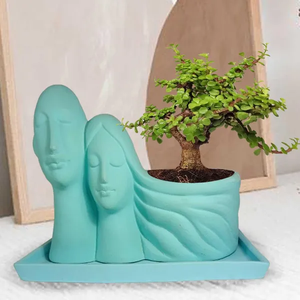 Couple_Aqua_With_Plate_Rec003_Aqua_Ceramic_Pots_For_Indoor_Plants,Planters,Flower,Gamla,Outdoor(Pot-L-16_X_W-10_X_H-14.5Cm,Plate-L-21Xw-15Xh-1.7Cm)