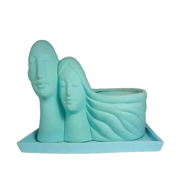 Couple_Aqua_With_Plate_Rec003_Aqua_Ceramic_Pots_For_Indoor_Plants,Planters,Flower,Gamla,Outdoor(Pot-L-16_X_W-10_X_H-14.5Cm,Plate-L-21Xw-15Xh-1.7Cm)