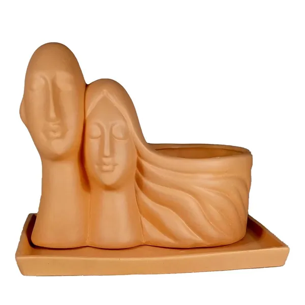 Couple_Ginger_With_Plate_Rec003_Ginger_Ceramic_Pots_For_Indoor_Plants,Planters,Flower,Gamla,Outdoor(Pot-L-16_X_W-10_X_H-14.5Cm,Plate-L-21Xw-15Xh-1.7Cm)