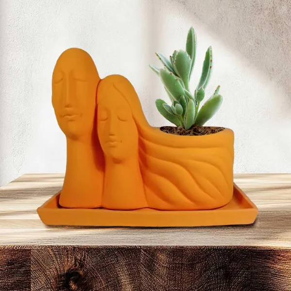 Couple_Lily_With_Plate_Rec003_Lily_Ceramic_Pots_For_Indoor_Plants,Planters,Flower,Gamla,Outdoor(Pot-L-16_X_W-10_X_H-14.5Cm,Plate-L-21Xw-15Xh-1.7Cm)