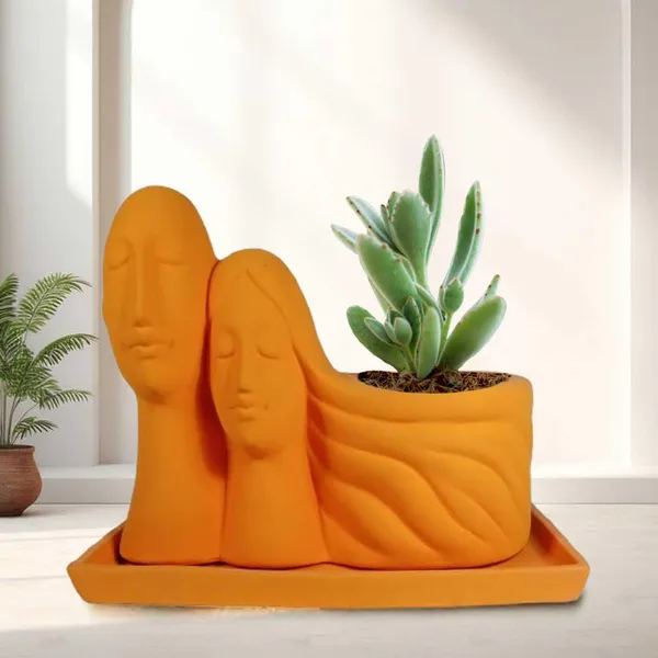 Couple_Lily_With_Plate_Rec003_Lily_Ceramic_Pots_For_Indoor_Plants,Planters,Flower,Gamla,Outdoor(Pot-L-16_X_W-10_X_H-14.5Cm,Plate-L-21Xw-15Xh-1.7Cm)