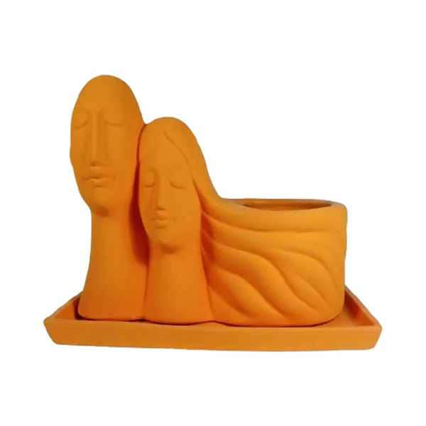 Couple_Lily_With_Plate_Rec003_Lily_Ceramic_Pots_For_Indoor_Plants,Planters,Flower,Gamla,Outdoor(Pot-L-16_X_W-10_X_H-14.5Cm,Plate-L-21Xw-15Xh-1.7Cm)