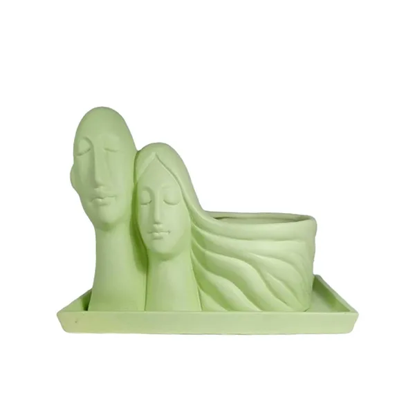 Couple_Mint_With_Plate_Rec003_Mint_Ceramic_Pots_For_Indoor_Plants,Planters,Flower,Gamla,Outdoor(Pot-L-16_X_W-10_X_H-14.5Cm,Plate-L-21Xw-15Xh-1.7Cm)