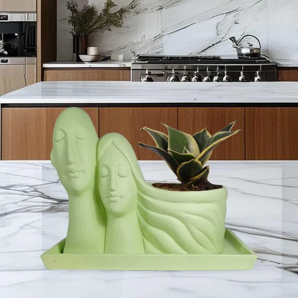 Couple_Mint_With_Plate_Rec003_Mint_Ceramic_Pots_For_Indoor_Plants,Planters,Flower,Gamla,Outdoor(Pot-L-16_X_W-10_X_H-14.5Cm,Plate-L-21Xw-15Xh-1.7Cm)