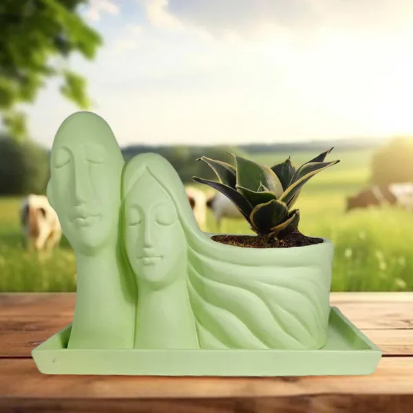 Couple_Mint_With_Plate_Rec003_Mint_Ceramic_Pots_For_Indoor_Plants,Planters,Flower,Gamla,Outdoor(Pot-L-16_X_W-10_X_H-14.5Cm,Plate-L-21Xw-15Xh-1.7Cm)