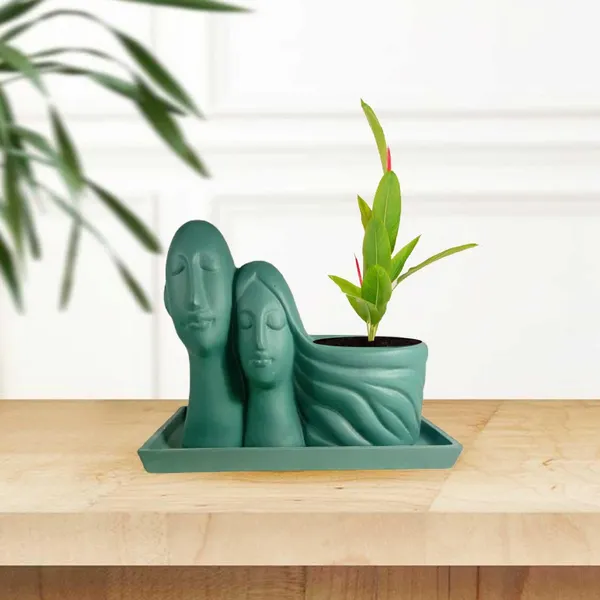 Couple_Deep_Jungle_With_Plate_Rec003_Deep_Jungle_Ceramic_Pots_For_Indoor_Plants,Planters,Flower,Gamla,Outdoor(Pot-L-16_X_W-10_X_H-14.5Cm,Plate-L-21Xw-15Xh-1.7Cm)