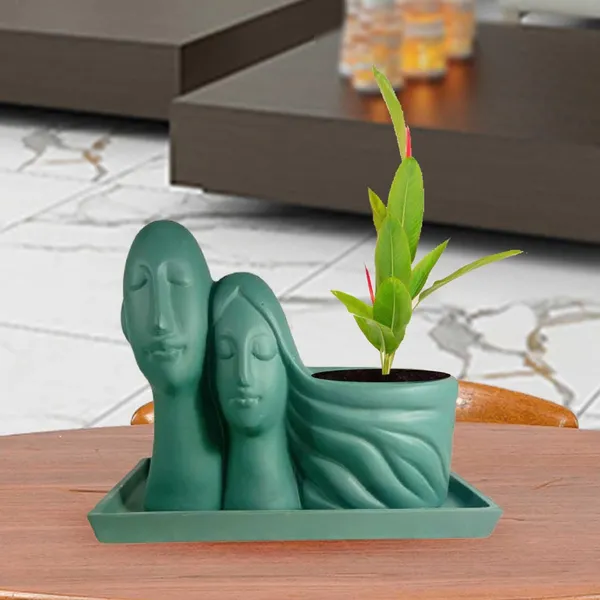 Couple_Deep_Jungle_With_Plate_Rec003_Deep_Jungle_Ceramic_Pots_For_Indoor_Plants,Planters,Flower,Gamla,Outdoor(Pot-L-16_X_W-10_X_H-14.5Cm,Plate-L-21Xw-15Xh-1.7Cm)