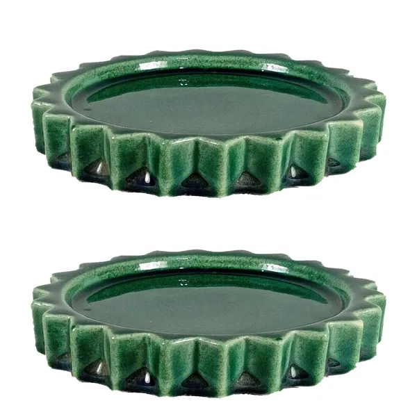 Celty_Tray_Green_Ht5_Set_Of_2_|_Round_Ceramic_(Plates/Saucers)_For_Pots,_Planters,_Flowers,_Succulents_|_Decorative_Garden_Accessories_|_(H_-_2.5_X_D_-_14.5_Cm)