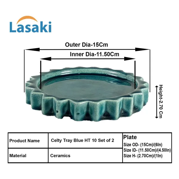 Celty_Tray_Blue_0_Set_Of_2_|_Round_Ceramic_(Plates/Saucers)_For_Pots,_Planters,_Flowers,_Succulents_|_Decorative_Garden_Accessories_|_(H_-_2.5_X_D_-_14.5_Cm)