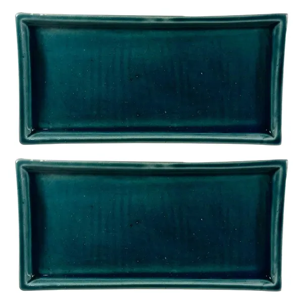 Slato_Tray_Blue_0_Set_Of_2_|_Rectangle_Ceramic(Plates/Saucers)_For_Pots,Planters,Flowers,Succulents|Decorative_Garden_Accessories|(L_-_23.5_X_W_-_11.5_X_H_-_2.5_Cm)