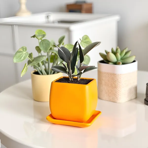 Nebi_Lily_With_Plate_Lily_Ceramic_Pots_For_Indoor_Plants,Planters,Flower,Gamla,Outdoor(Pot-D-9.5_X_H-8.5Cm,Plate-L-10_Xh-1.5_Cm)