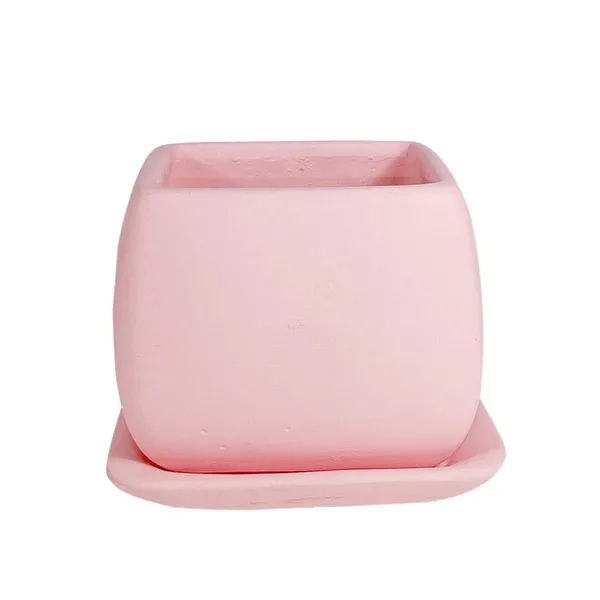 Nebi_Pink_With_Plate_Pink_Ceramic_Pots_For_Indoor_Plants,Planters,Flower,Gamla,Outdoor(Pot-D-9.5_X_H-8.5Cm,Plate-L-10_Xh-1.5_Cm)