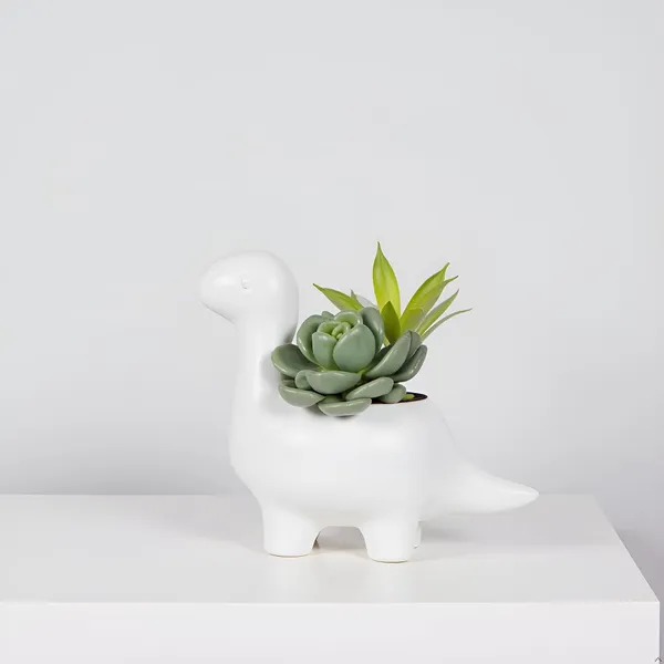 Dino_White_Ceramic_Pots_For_Indoor_Plants,_Planters,Gamla,Outdoor,Balcony,Home,Round,Garden,_Office_Decor,Succulent(L_-_14.5_X_W_-_7_X_H_-_12.5_Cm)