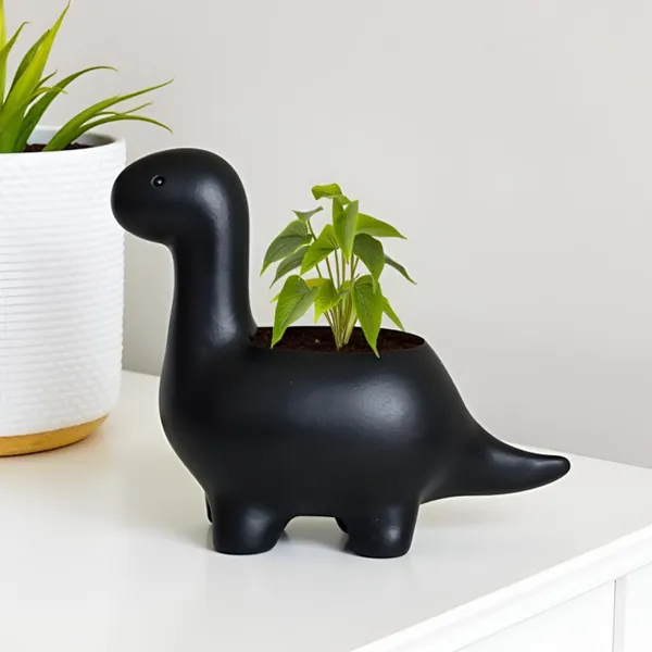 Dino_Black_Ceramic_Pots_For_Indoor_Plants,_Planters,Gamla,Outdoor,Balcony,Home,Round,Garden,_Office_Decor,Succulent(L_-_14.5_X_W_-_7_X_H_-_12.5_Cm)