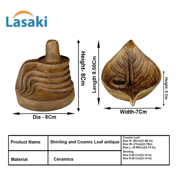Shivling_And_Cosmic_Leaf_Antique_Ceramic_Figurine_Showpiece_Artifact_Abstract_Animal_Statue_For_Indoor,_Home,_Office_Decor,(Shivling-L-8Xw-6.5Xh-8Cm/Cosmic_Leaf-L-9.5Xw-7Xh-5Cm)
